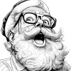 Wall Mural - A folklore-inspired aesthetic of wisdom and mystery is evoked by a rugged bearded man wearing a knit cap, with flowing curly hair, in a black and white raster image created using generative AI,