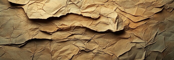 Poster - The frame is filled with crumpled brown wrapping paper, generating a grunge and textured panorama background that features folds and wrinkles