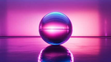Poster - A mesmerizing crystal sphere captures radiant light, creating an enchanting display of colors. Set against a backdrop of pink and purple hues, the atmosphere is alive with visual harmony