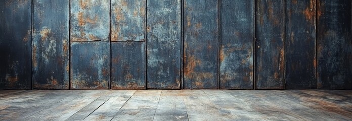 Poster - A dramatic atmosphere is created by the dark grunge wall with scratches, making it perfect as a background with a panoramic view