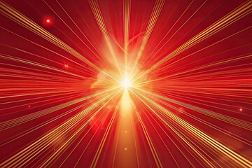 Poster - vibrant red abstract background with radiant golden light rays and glowing effects