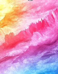 Poster - The yellow abstract painting features a textured background that incorporates pink and gray brushstrokes
