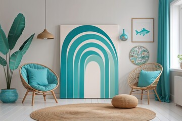 Poster - Vibrant Aqua Gradient Arch Design for Contemporary Canvas Art