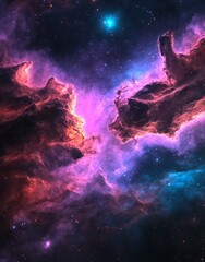 Wall Mural - the universe is illuminated by colorful nebula and shining stars