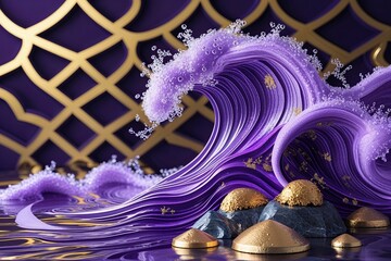 Poster - Vibrant Purple Wave with Elegant Gold Background and Contemporary Flow Design
