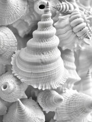 Poster - Monochrome Seashell Symphony A Captivating Close Up of Intricate Shells in Elegant Gray Scale Tones