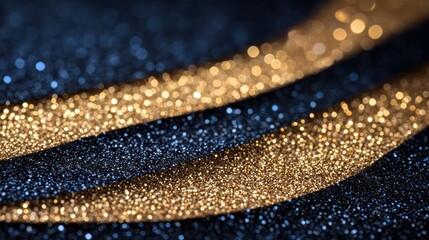 Wall Mural - Glittering gold and blue fabric curves on dark background