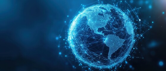 Aufkleber - Digital earth with global network connections in blue tones showcasing technology and connectivity for modern business and communication