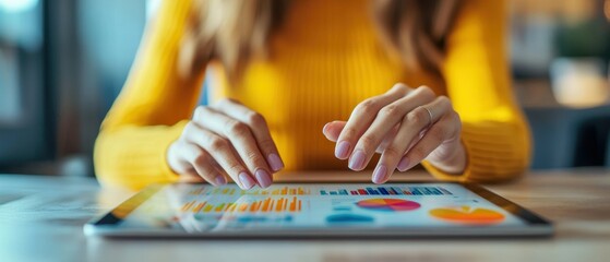 Poster - Employee Using Tablet for Productivity Tracking and Data Analysis