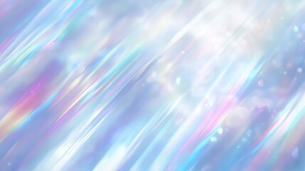 Poster - Abstract pastel blue and white background with iridescent holographic light rays. Soft blurred effect creating an ethereal and dreamy atmosphere, with high resolution and hyper-realistic details.