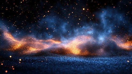 Wall Mural - glowing embers and smoke swirl across dark ground