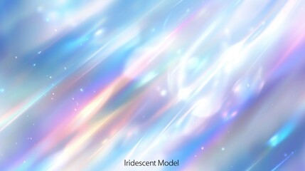 Poster - Abstract pastel blue and white background with iridescent holographic light rays. Soft blurred effect creating an ethereal and dreamy atmosphere, with high resolution and hyper-realistic details.