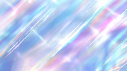 Poster - Abstract pastel blue and white background with iridescent holographic light rays. Soft blurred effect creating an ethereal and dreamy atmosphere, with high resolution and hyper-realistic details.