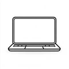 Fototapete - A minimalist line art icon depicting a contemporary laptop with a blank screen, keyboard, and trackpad set against a white background