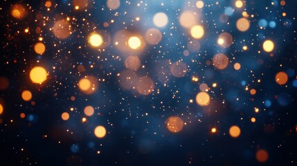 Wall Mural - golden and blue bokeh lights sparkle in dark background