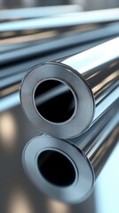 Poster - close up view of polished metal tubes with intricate swirling patterns on their interior surfaces, r