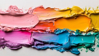 Poster - A clean white background serves as the canvas for dynamic multicolored lines painted with a thick brush to create a vibrant rainbow effect