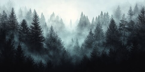 Poster - an abstract watercolor background features a landscape of dark green and light grey hues with jagged