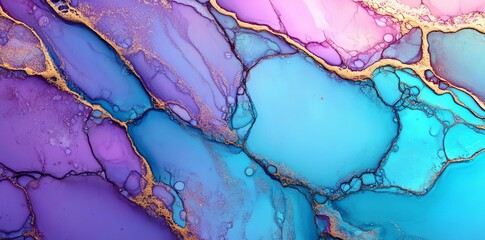 Poster - Purple and turquoise hues blend and swirl to produce vibrant, abstract textures suitable for graphic design backgrounds