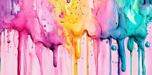 Poster - A transparent background is transformed into a kaleidoscope of colors as rainbow paint drips and forms a banner with splatters and drops
