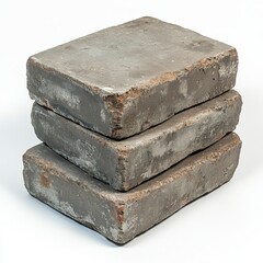 Poster - Stack of three dark gray rectangular bricks on white background. The bricks show signs of age and weathering with a slightly rough texture.