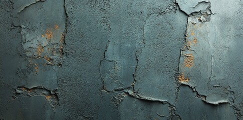 Poster - The cracked and weathered concrete wall displays a textured gray surface, complete with rough patches and darkened edges