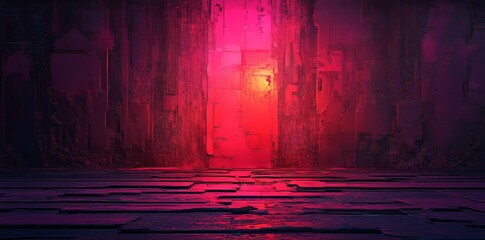Poster - Grunge texture background with pink and purple glitches is created by a distorted digital signal