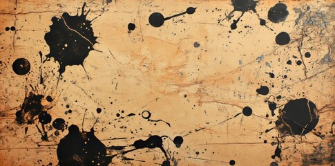 Poster - A grunge textured background is being stained and dripped on by black ink, forming an artistic and abstract composition