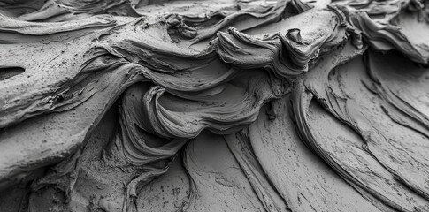 Poster - The surface of a white canvas is being covered with a grungy texture created by a black paintbrush stroke splattering ink