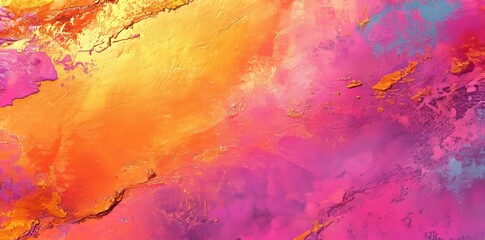Poster - A watercolor artwork features a vibrant explosion of orange, pink, and purple hues on a white textured surface