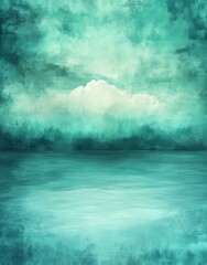 Poster - The background features a watercolor design in light blue and turquoise, creating a hazy effect