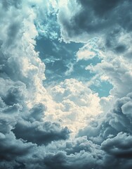 Poster - an abstract watercolor design in blue and grey that mimics the appearance of a cloudy sky