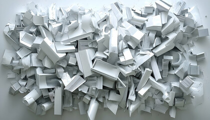 Poster - Abstract 3D render of a chaotic pile of white, geometric shapes.  A monochromatic mass of forms