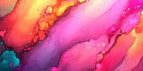 Poster - Watercolor painting is used to create an abstract background with pink and orange hues