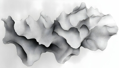 Poster - Abstract grayscale rendering of a flowing, textured form resembling a landscape or cloud.  Detailed shading and depth create a 3D effect