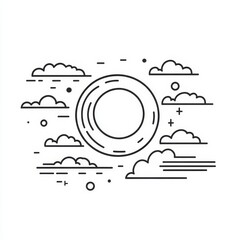 Poster - A minimalist black and white graphic icon symbolizing a cloudy sky weather forecast