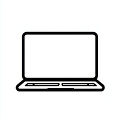 Fototapete - The icon is a minimalist line art representation of a modern laptop, featuring a blank screen, keyboard, and trackpad on a white backdrop