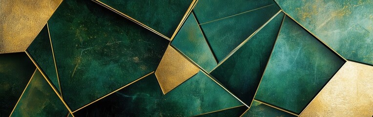 Poster - Textured geometric design composed of deep forest green shapes with metallic highlights enhancing visual interest and depth
