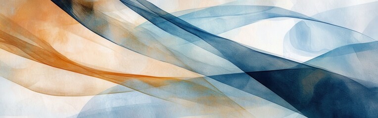 Poster - Soft pencil strokes create a tranquil abstract composition with flowing blue and orange waves blending seamlessly on a light background