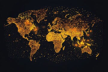 Poster - Elegant world map in orange and gold dots, bringing a stylish, contemporary touch to innovative designs