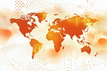Poster - A modern dotted world map in orange and gold, ideal for creative and stylish design concepts