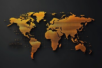 Poster - A chic and modern dotted world map in orange and gold, perfect for cutting-edge design ideas