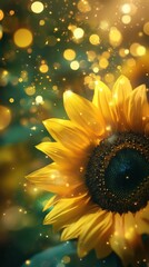 Aufkleber - Vibrant sunflower basking in sunlight, surrounded by shimmering emerald green background