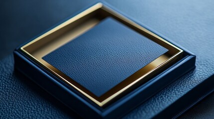 Poster - A stylish business card holder rests on a smooth, dark surface, showcasing its rich texture and golden trim. The soft afternoon light enhances the object's elegance and sophistication