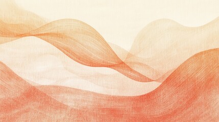 Poster - Elegant curves of abstract pencil strokes flowing in a warm gradient from soft peach to gentle cream