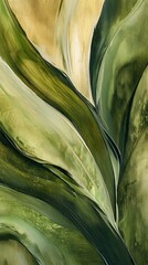 Poster - Unique abstract painting showcasing muted olive green tones and fluid brushstrokes mimicking natural forms present in the artwork
