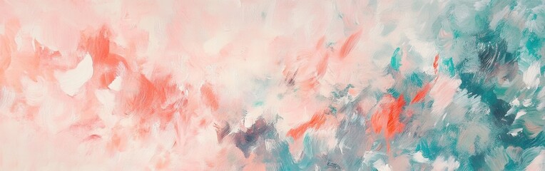 Poster - abstract chaotic brush marks in pastel coral create an expressive and vibrant emotional landscape