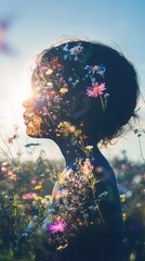 Poster - Child surrounded by glowing flowers in a sunlit field captures the essence of nature and innocence