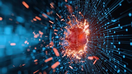 Poster - Abstract Representation of Data Shattering Like Glass During a Cyber Attack Visualization