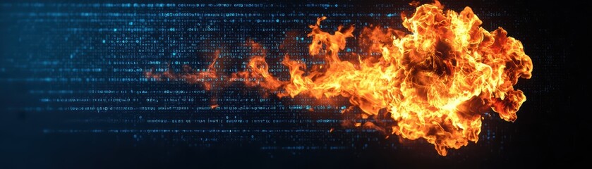 Poster - Exploding Fireball with Digital Background Representing Cyber Threats and Hacker Activities